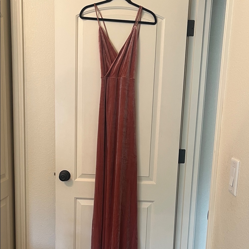 Elegant Blush Pink / Rose Velvet Maxi Dress